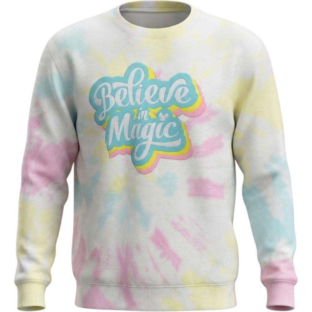 Makers Believe in Magic Tie Dye Sweatshirt Large Mickey Pastel Crewneck PRM3500